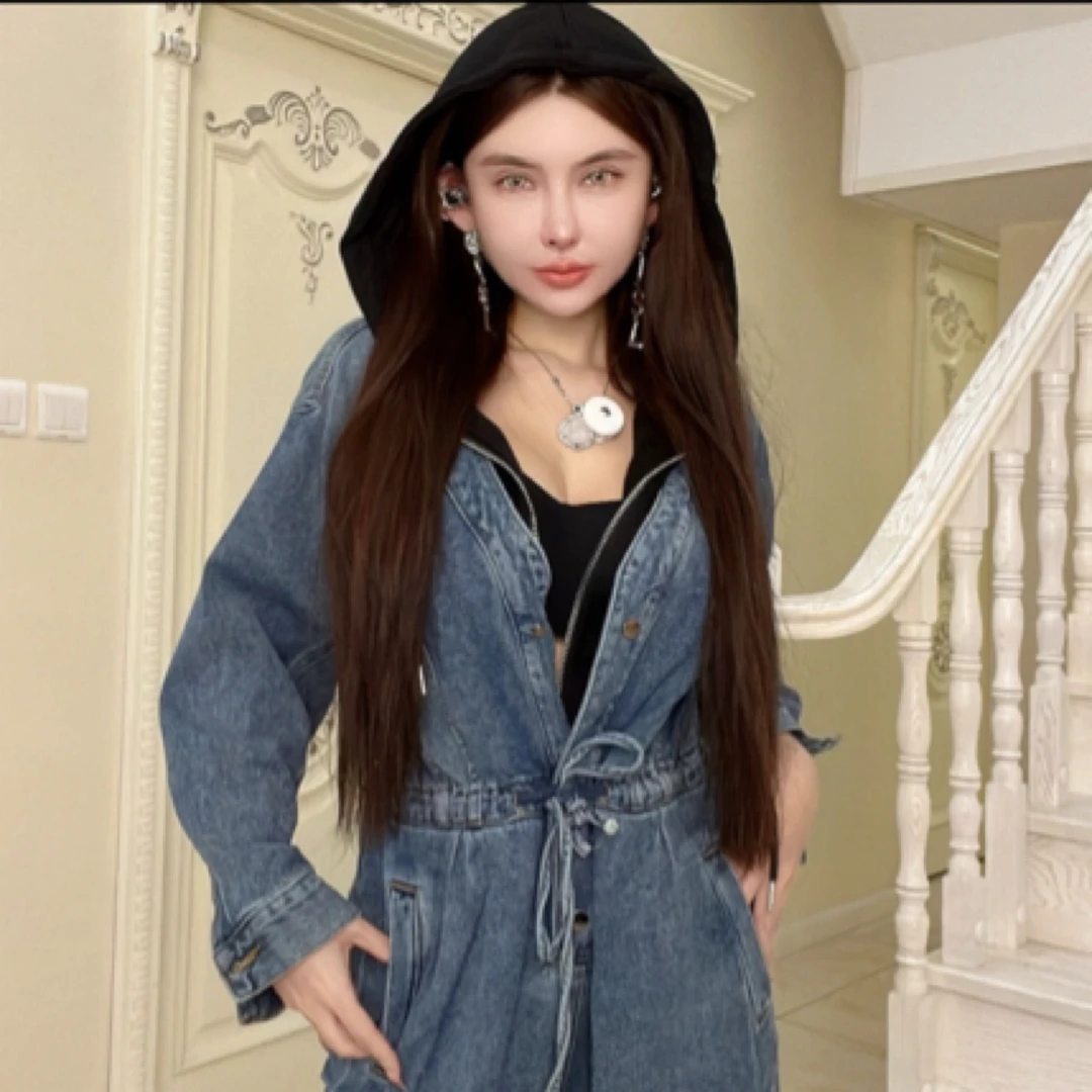 【歪宝同款】重工帽版牛仔连体裤