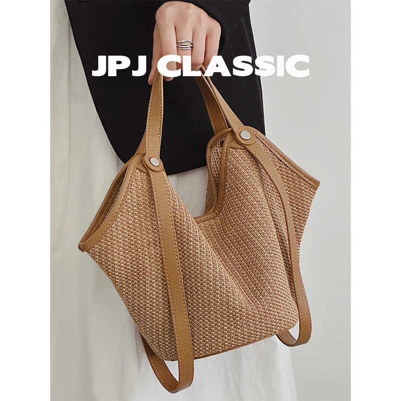 jpj夏日轻便菜篮子草编包女迷你单肩旅游简约通勤包饺子包1838