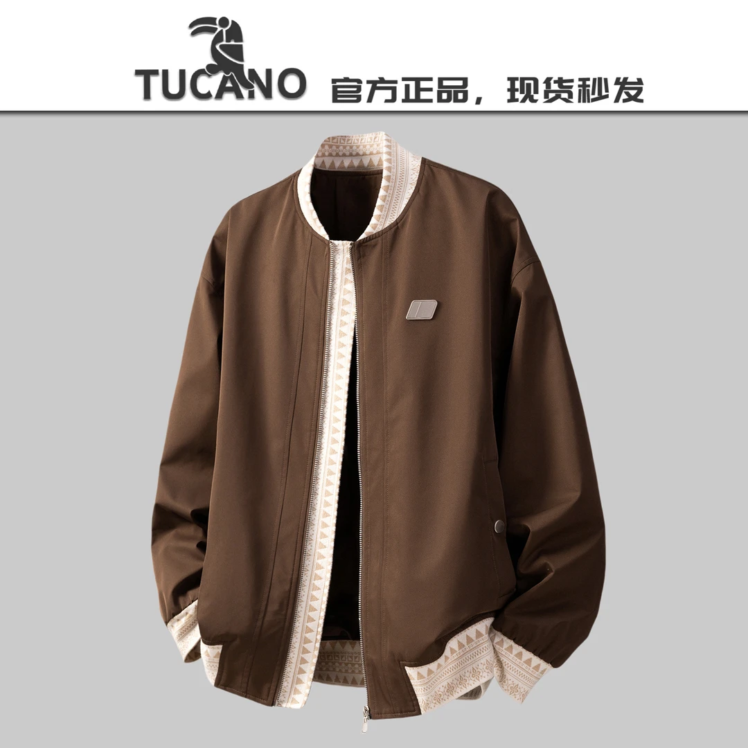 啄木鸟【官方】春秋季男士休闲时尚夹克外套螺纹字母刺绣夹克男士