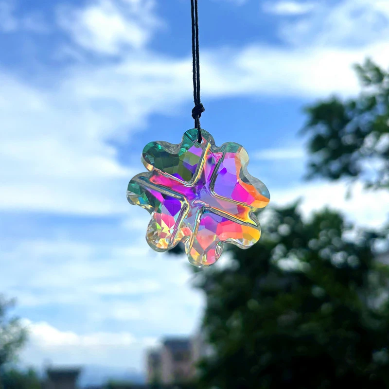 外贸水晶四叶草挂饰吊坠阳光捕手彩虹棱镜风铃挂饰装饰品送儿童礼