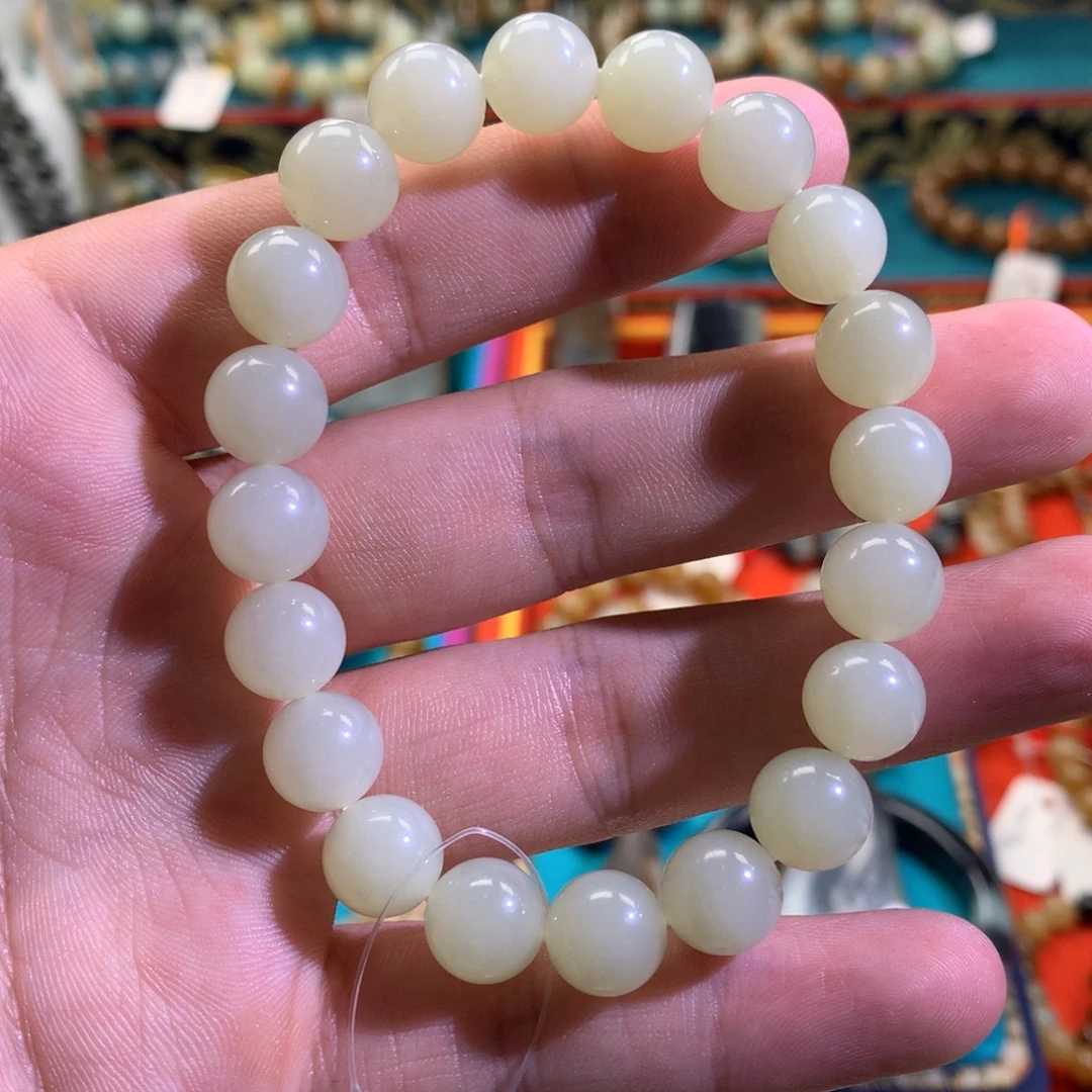 和田玉（糖玉）未镶嵌手链新疆且末纯肉和田玉手串卡10
