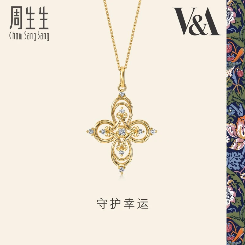 【圣诞】周生生18K黄色黄金V&A馆藏浪漫四叶草守护幸运套链94250U