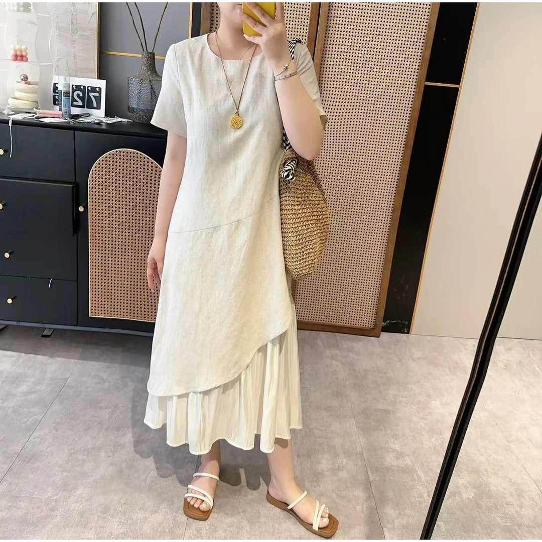 【欧加粒粒】韩版不规则下摆网纱拼接连衣裙夏季小个子A字裙 H82566