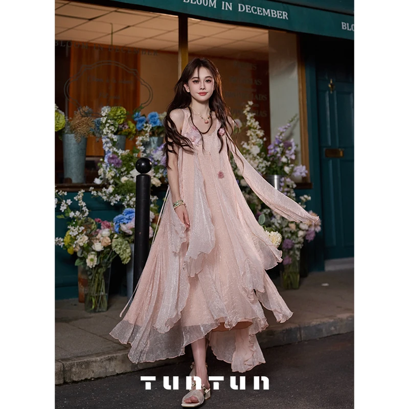吞吞TUNT【落日人鱼湾】忍不住转圈圈 仙气花瓣飞片连衣裙