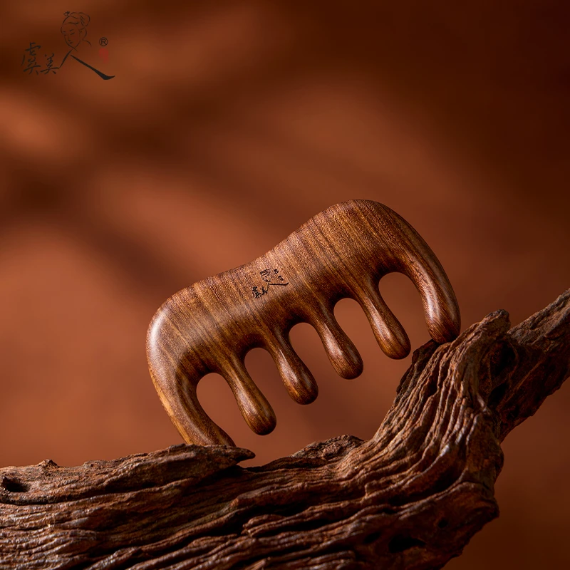 虞美人梳子家用檀木梳子天然黑金檀木梳宽齿按摩舒缓僵硬颈椎梳