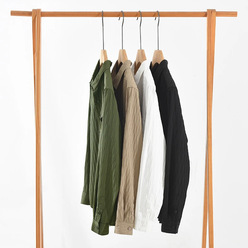 简约清新长袖衬衫男士时尚百搭文艺休闲宽松上衣7333