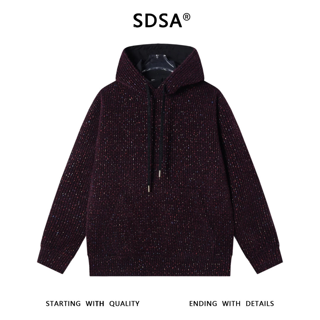 SDSA秋冬新款痞帅男装潮牌彩色绒毛抽绳连帽针织卫衣时尚套头上衣