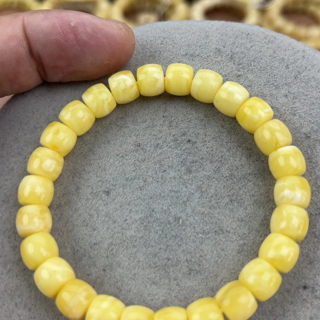 蜜蜡未镶嵌手串纯天然俄料白花虎皮8*7腕口15+