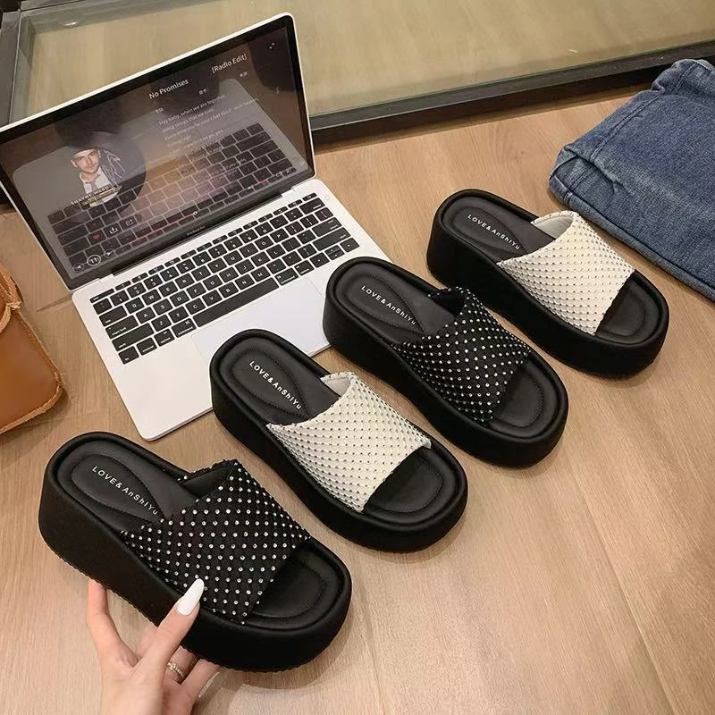 9658网红时尚休闲百搭夏季外穿厚底坡跟凉拖鞋半拖松糕底韩版女鞋