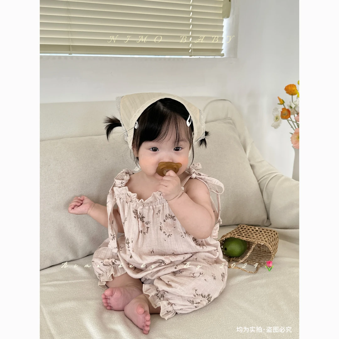 NEMO【半亩花田】韩版宝宝清新满印碎花洋气棉吊带连体外出爬服