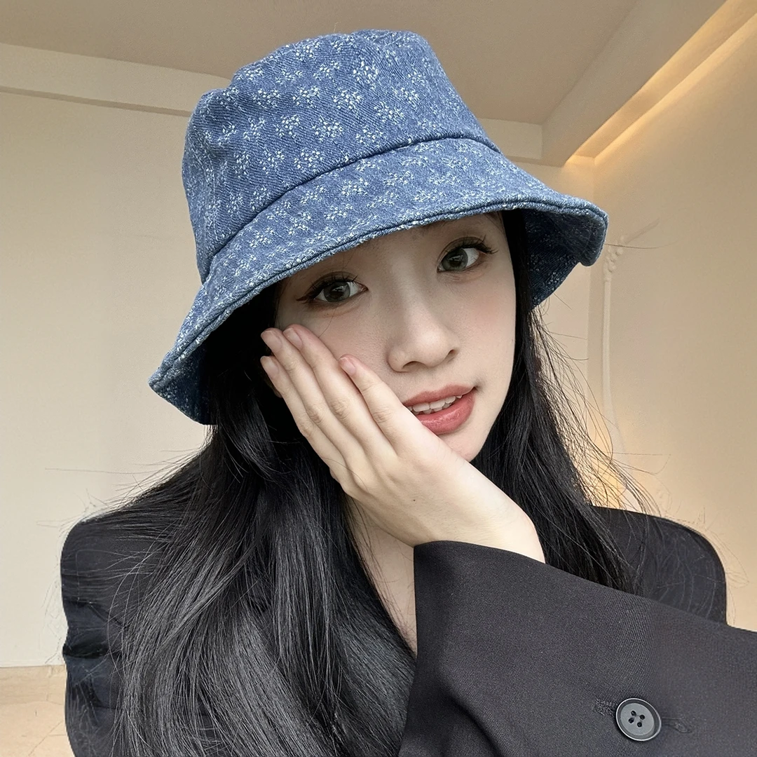 2025新款男女通用做旧牛仔帽子水洗蓝色可折叠百搭盆帽遮阳渔夫帽