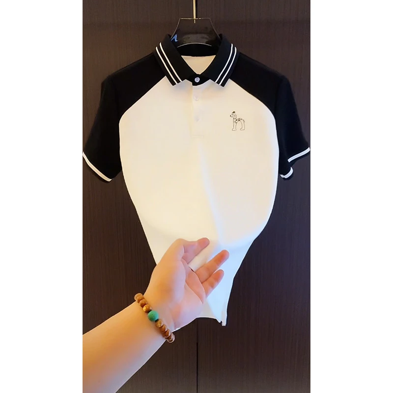 夏季轻奢高雅时尚撞色短袖POLO衫男士潮流设计款翻领休闲半袖T恤