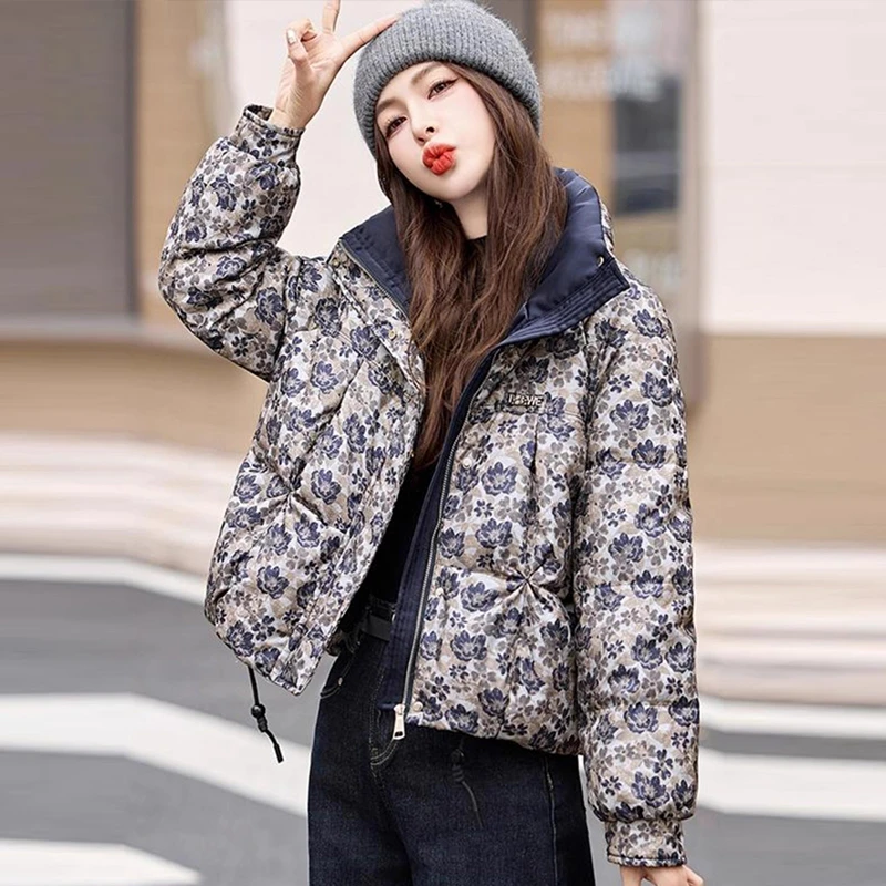 碎花女短款立领宽松休闲2025冬季新款韩版时尚减龄保暖冬装