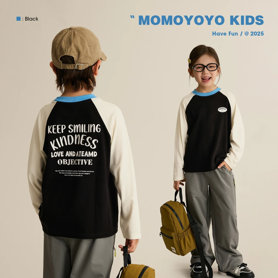 辰辰妈【三色撞】男女童撞色插肩袖T恤2025新款洋气儿童上衣8479X