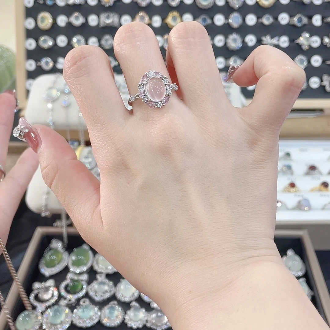 芙蓉石戒指银S925镶嵌阿*