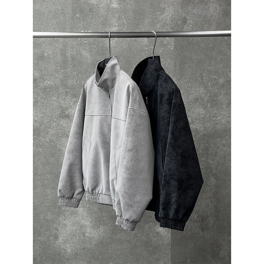 宋春江同款 秋季扎染夹克cleanfit短宽版型立领皮衣情侣百搭外套