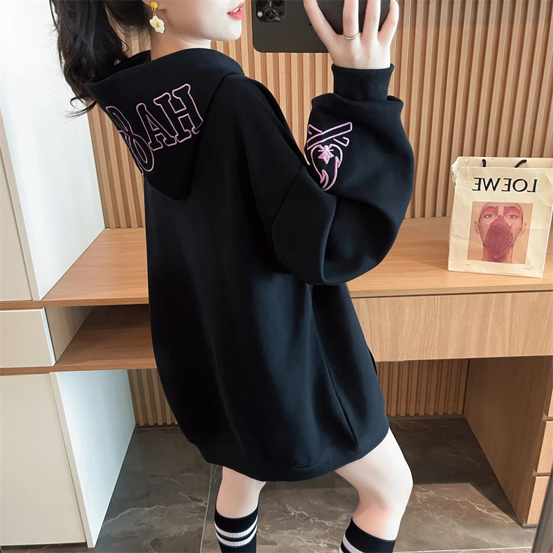 2025秋季新款爆款纯棉连帽中长款巨好看的潮流高级感卫衣女士薄款