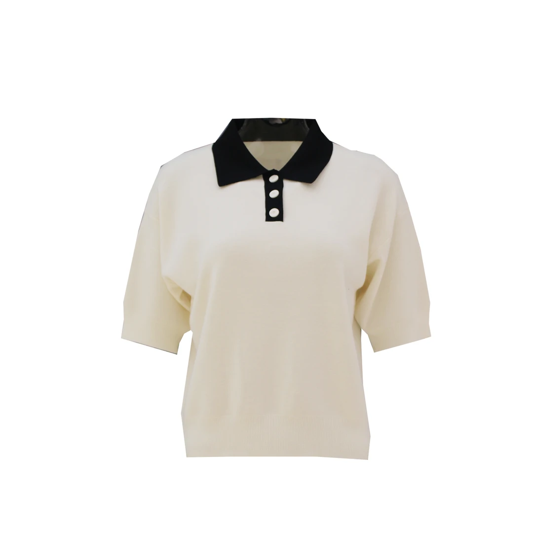 粉和新款时尚撞色短袖针织衫35ZH1032