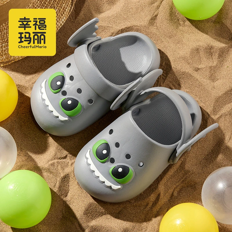 儿童拖鞋夏季幼儿小童室内防滑可爱小恶魔女童洞洞鞋男童沙滩凉鞋