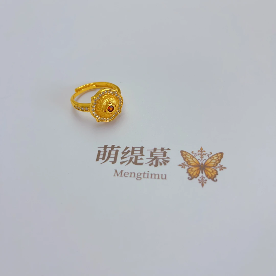 萌缇MengTiMu定制戒指 宫廷风红色菱形活口戒指气质独特指环