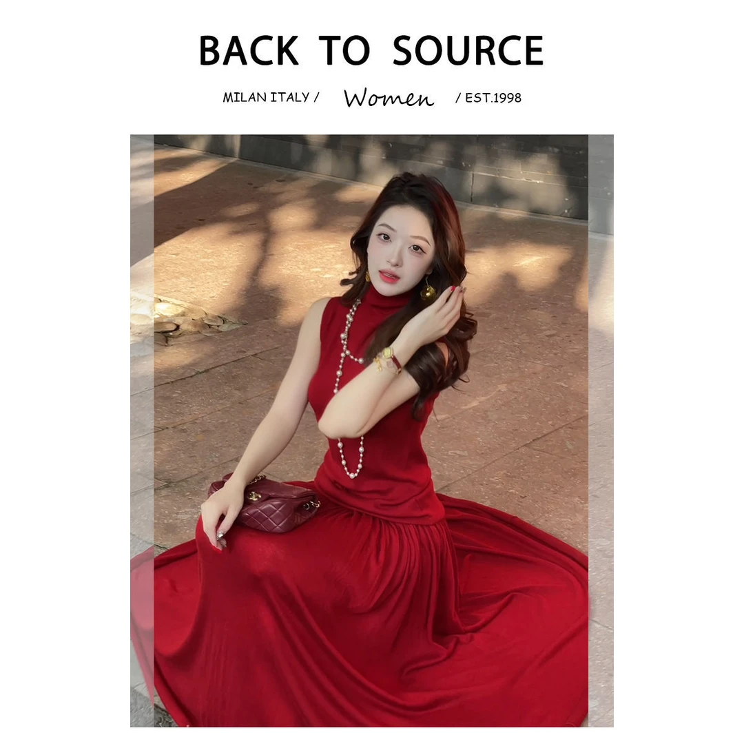 2025年春季新款显白气质新款上衣羊毛针织高腰半裙+开衫三件套装