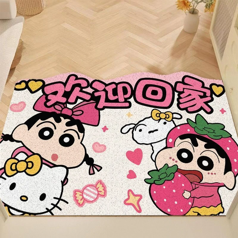 粉色蜡笔小新丝圈入户门地垫防滑耐脏玄关蹭脚垫大门口除尘地毯
