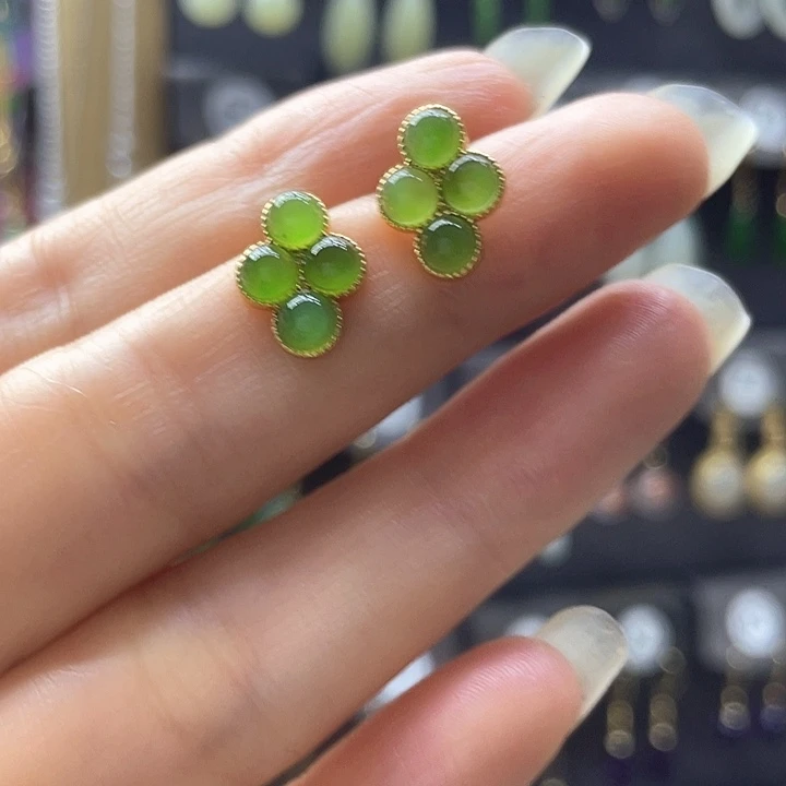 银S925镶嵌和田玉耳饰