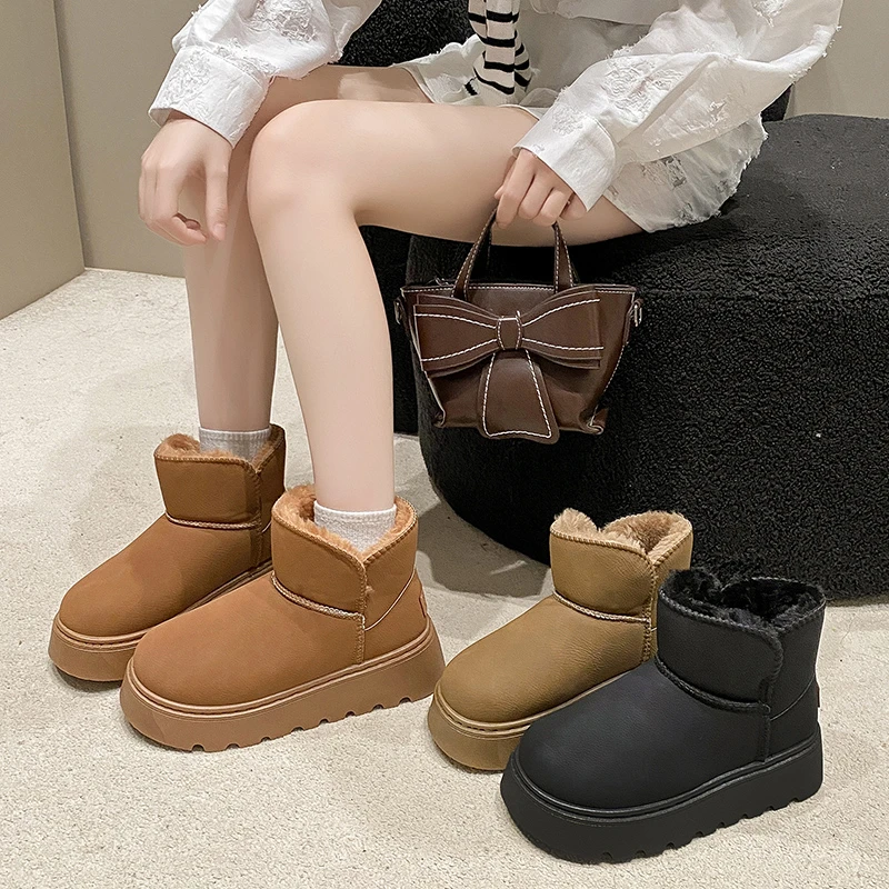 2025保暖防滑冬季厚款时尚雪地靴短靴加厚雪地靴时尚加绒厚底秋冬