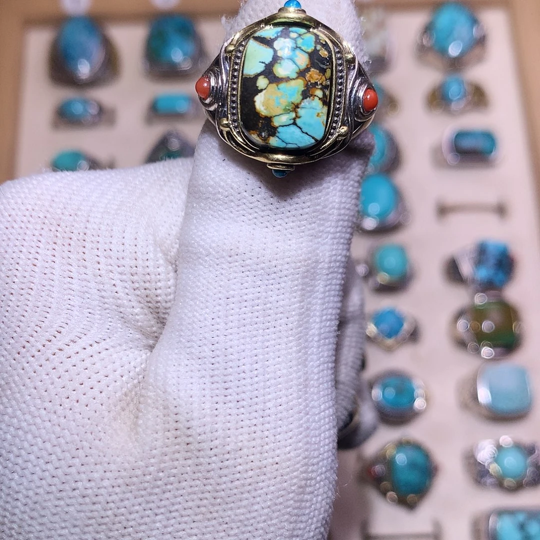 绿松石银S925镶嵌戒指