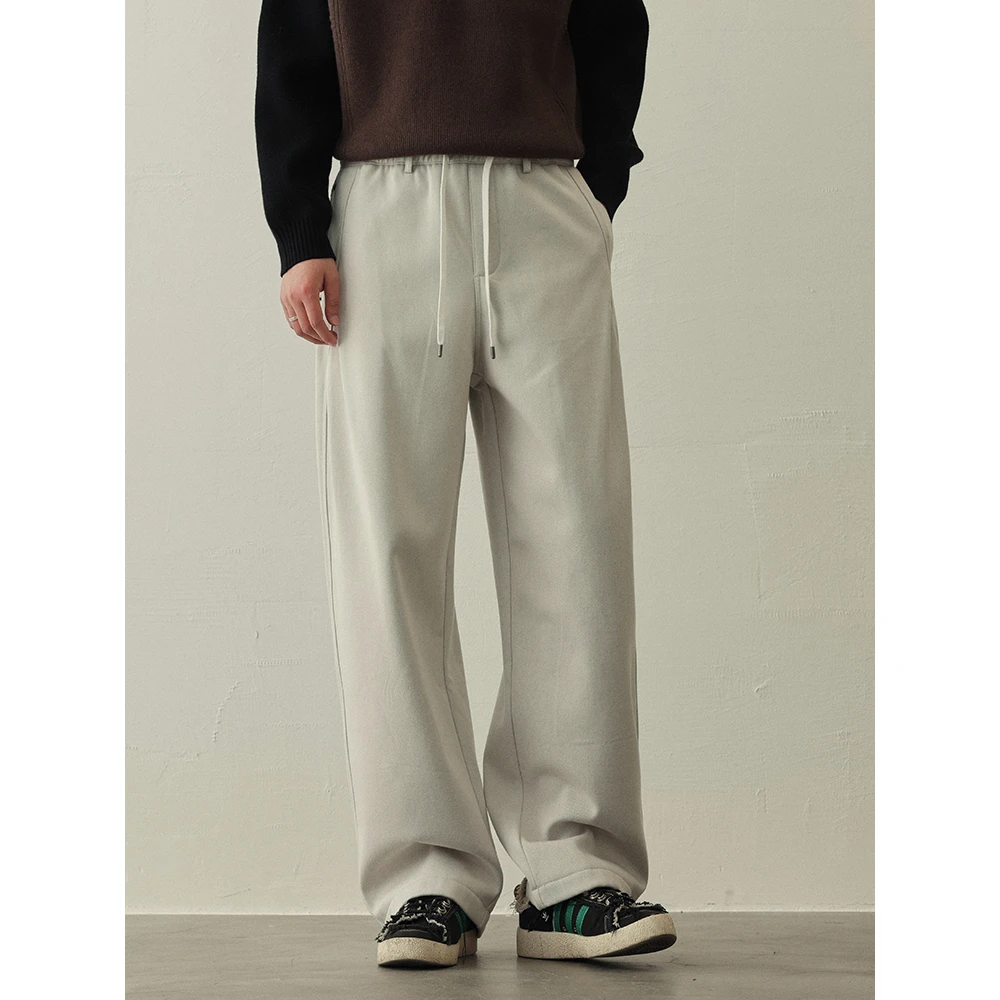 冬季纯色加厚宽松松紧腰直筒休闲裤81985