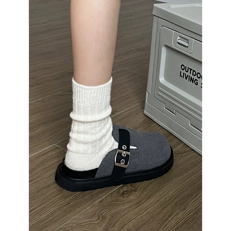 包头钓鱼复古厚底勃肯鞋女2025新款夏季博肯懒人百搭外穿半拖鞋子