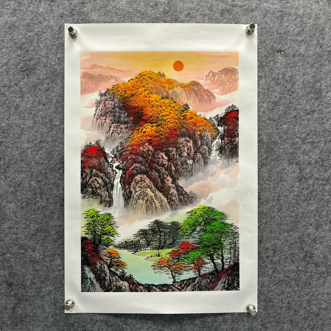 齐振家手绘画作小山水【鸿运当头 】55cmX80cm送龙纹圆筒收藏作品