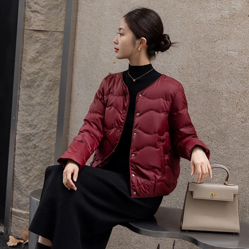 薄款女圆领宽松高腰面包服简约冬季女款纯色女士保暖