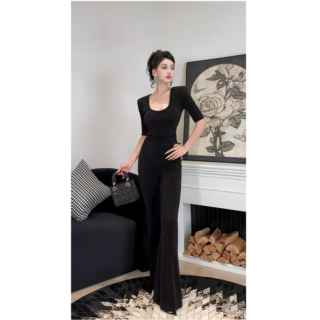 LYXJ【特卡波星空】满钻蕾丝拼接套装夏新款收腰显瘦高弹套装12232