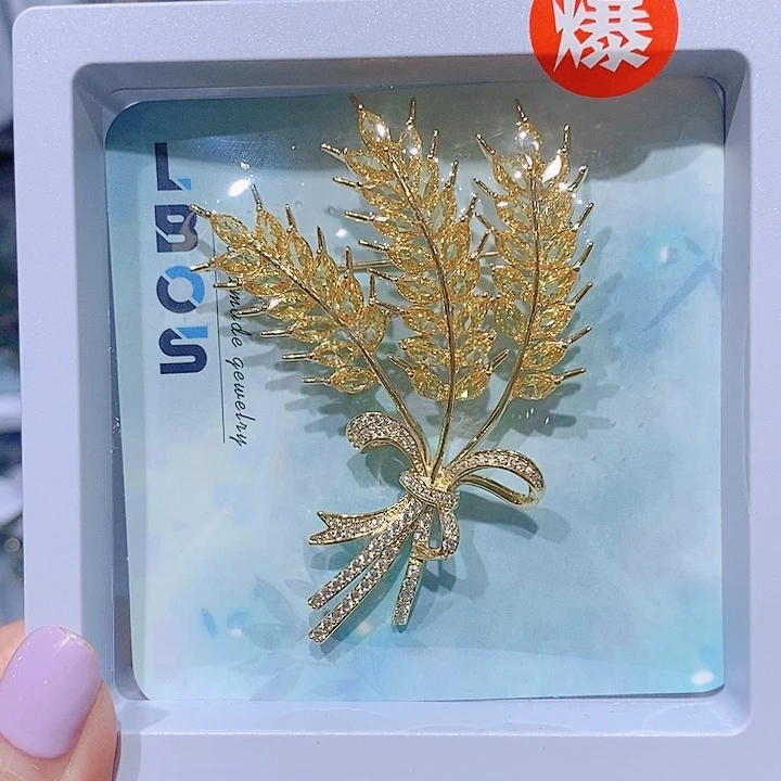 锆石铜合金麦穗胸针