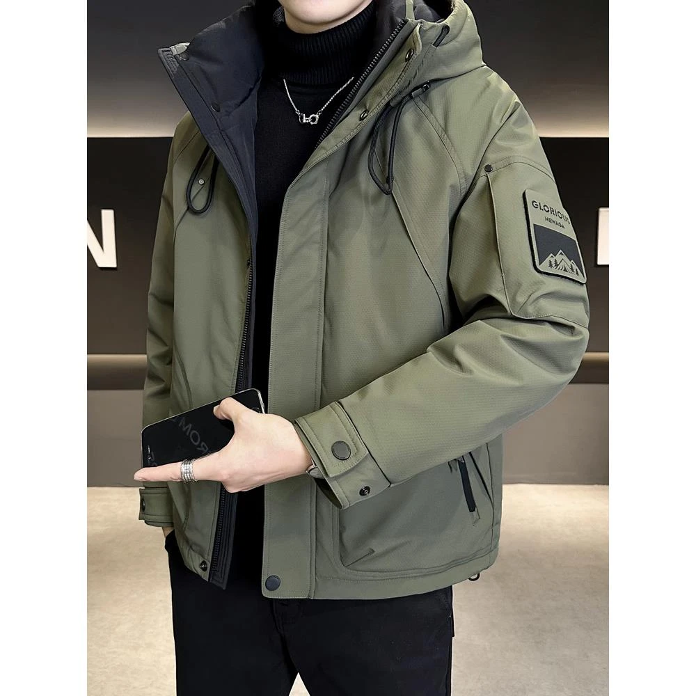 户外冲锋衣羽绒服男款冬季2025新款连帽加厚防寒服美式高端外套男