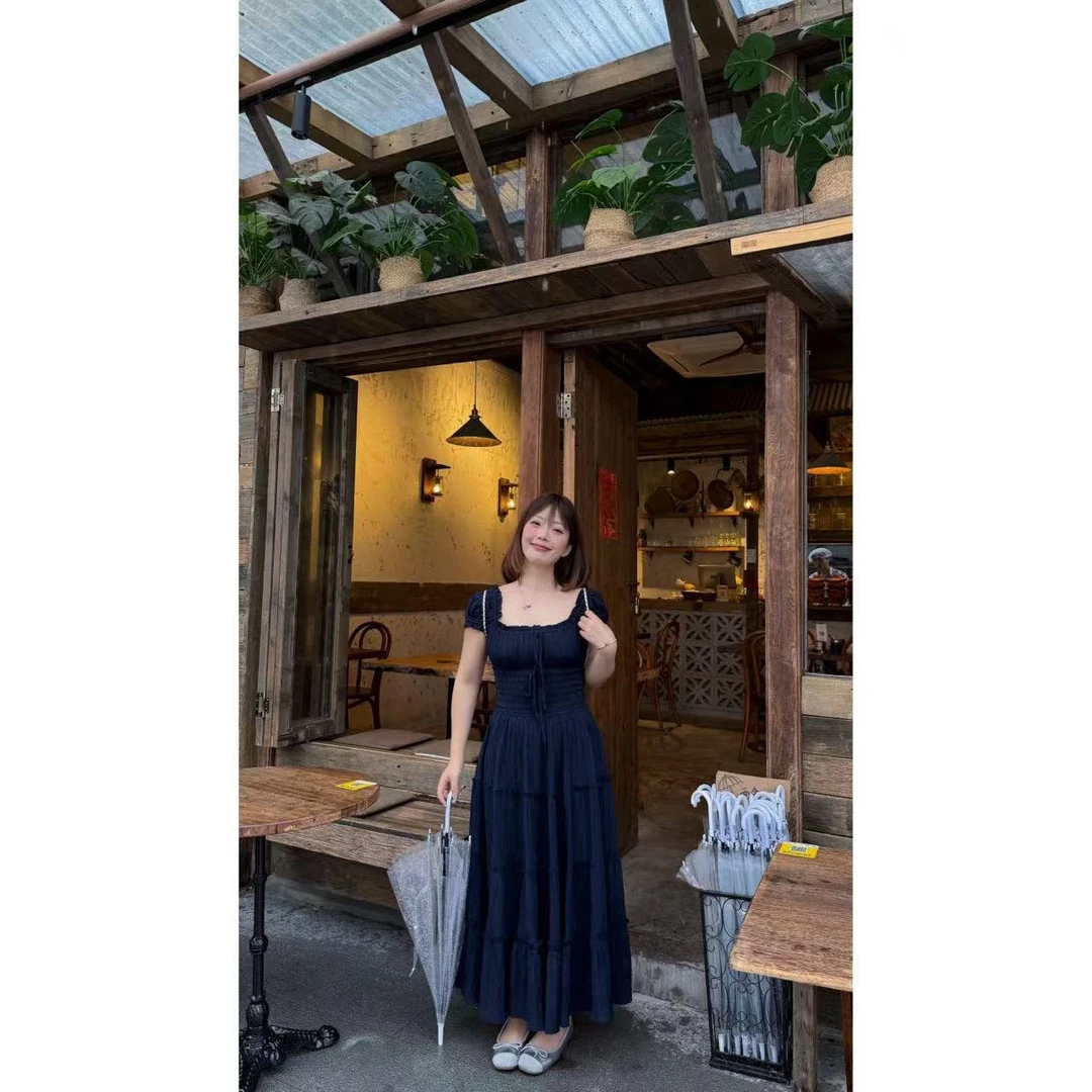 BOLUOBAO 夏日度假 泡泡袖立体剪裁拼接显瘦连衣裙