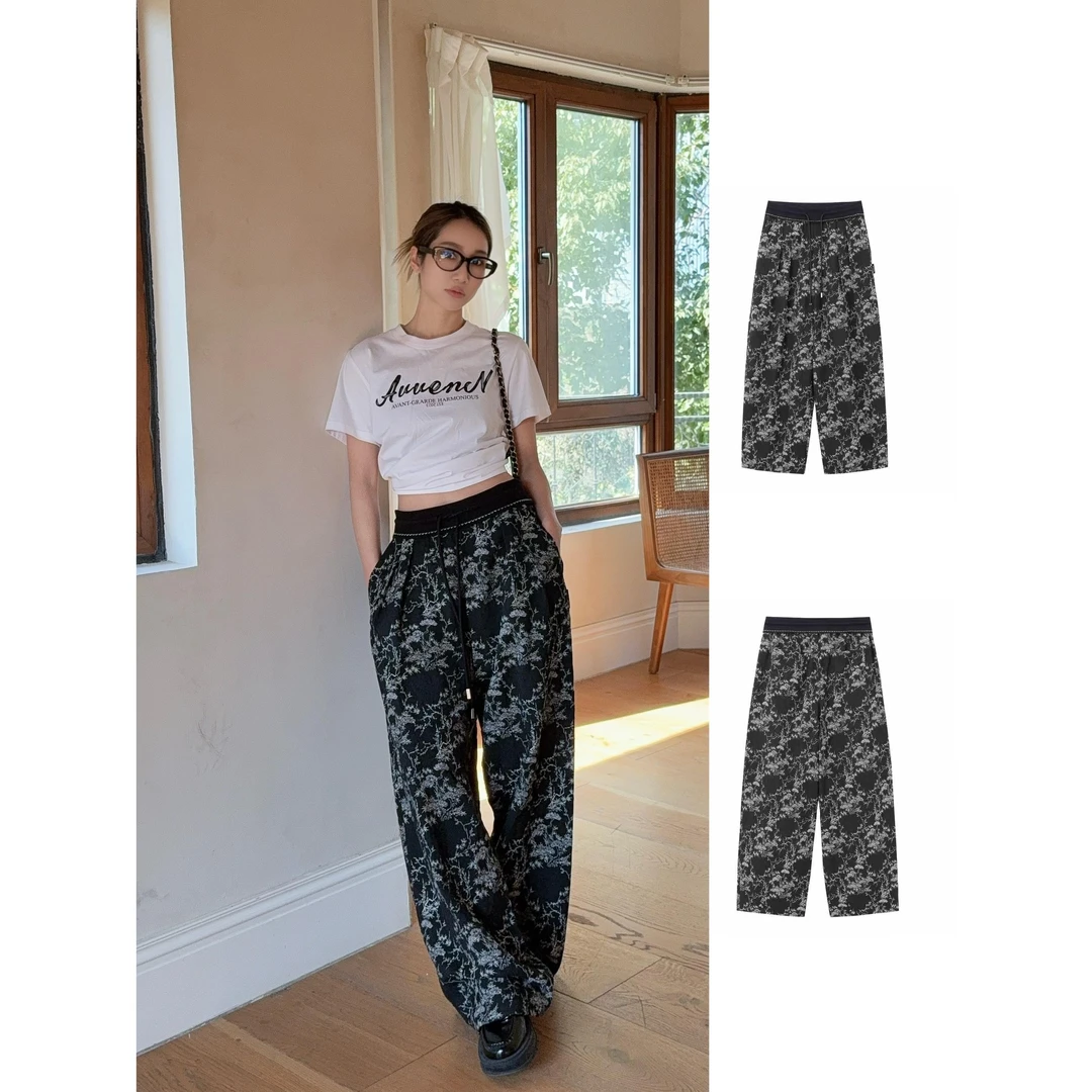 AVVENN2025春抽绳印花宽松休闲长裤女1390dopdop买手店
