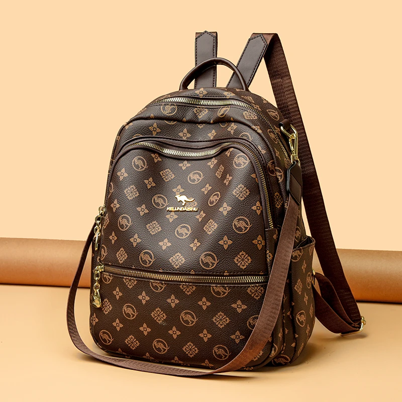 袋鼠蔓蔓雅源双肩包2025新款休闲简约软皮女士旅游出行大容量背包