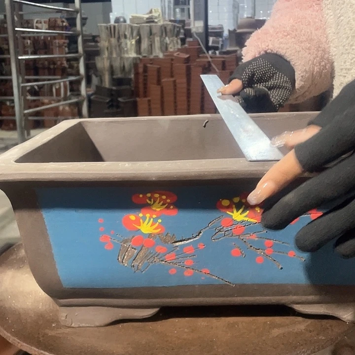 紫砂40蓝色点彩马槽 长40宽30高16