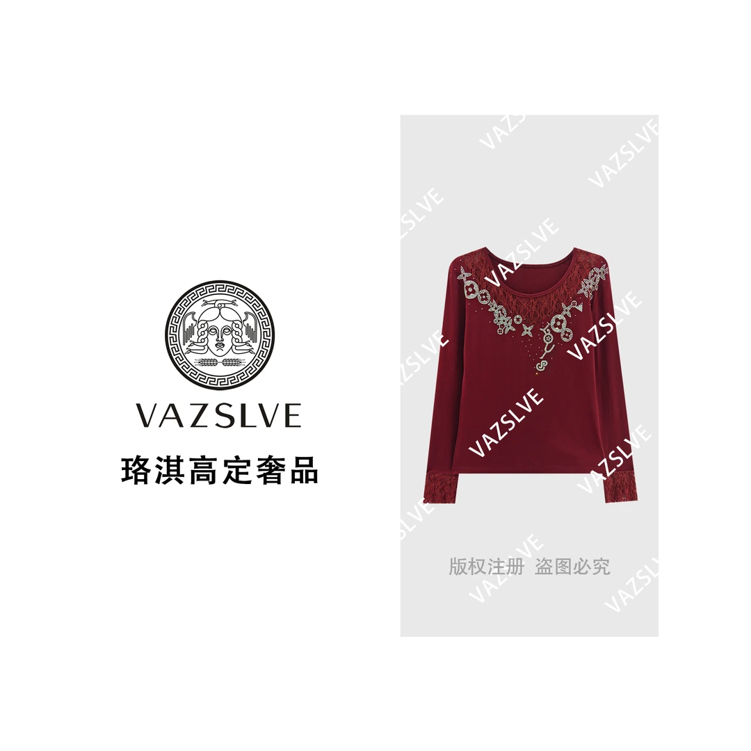 【VAZSLVE/珞淇高定】烫钻提花休闲宽松时尚T恤T9156