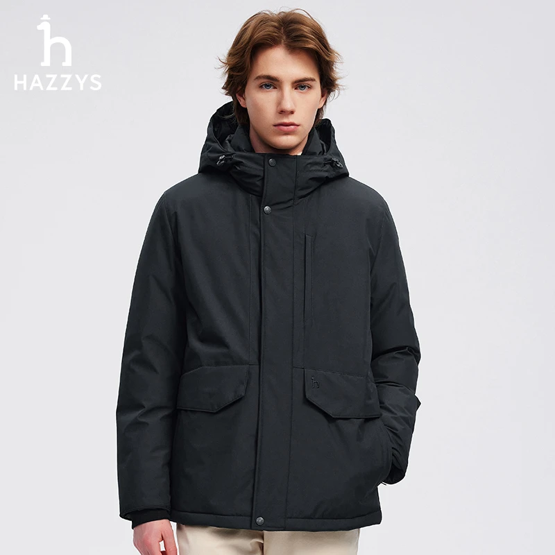 Hazzys哈吉斯冬季时尚运动保暖工装连帽羽绒服潮流户外男士好羽绒