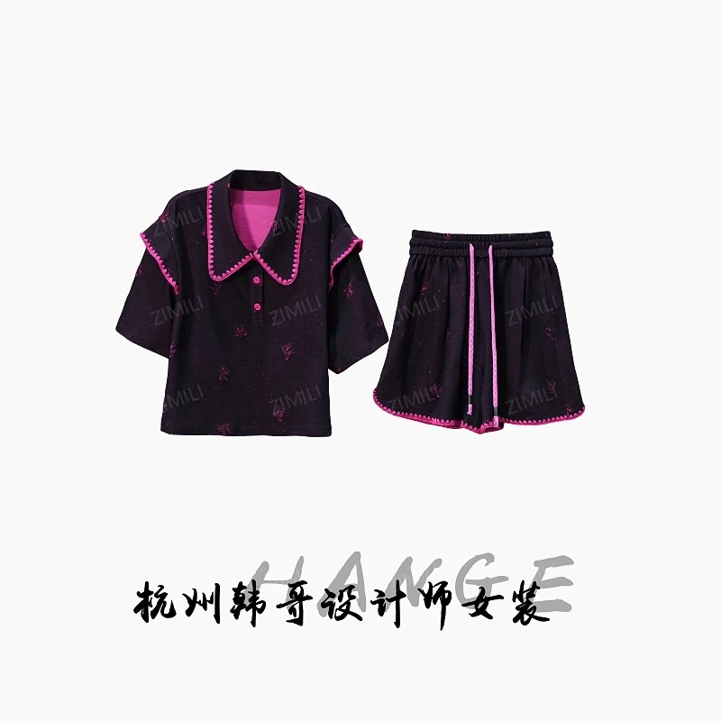 【韩哥女装】2025欧版《深邃的黑夜》黑色撞色刺绣时尚套装7553-P4