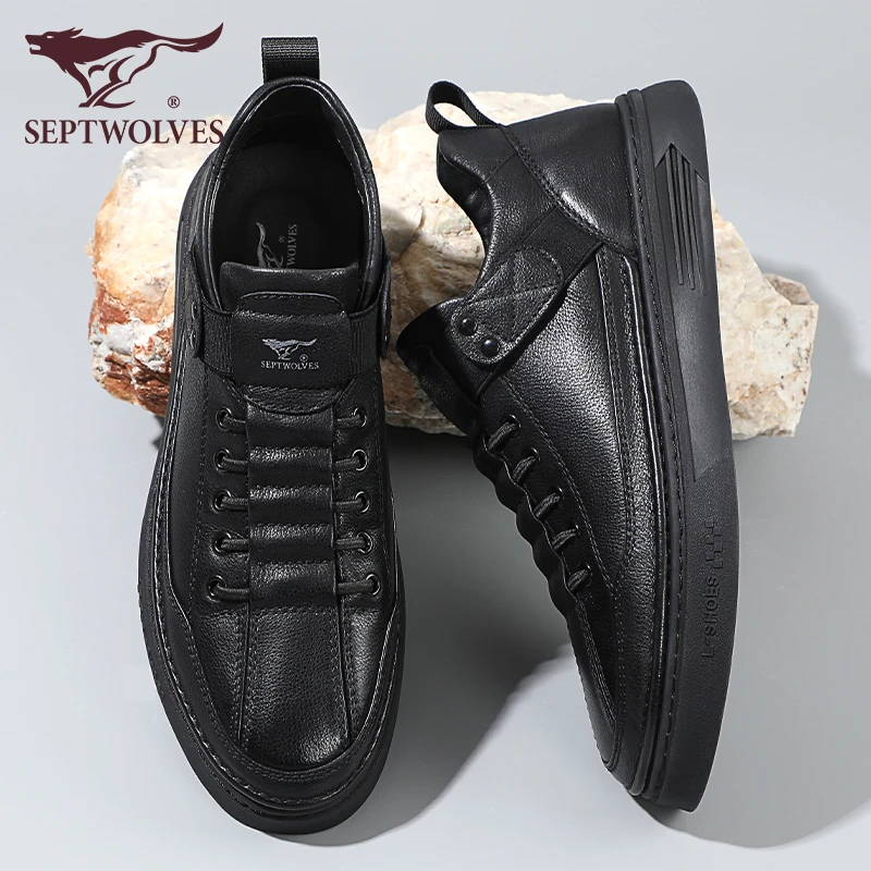 七匹狼真皮工装板鞋2025秋季新款复古风百搭男鞋黑色一脚蹬休闲鞋