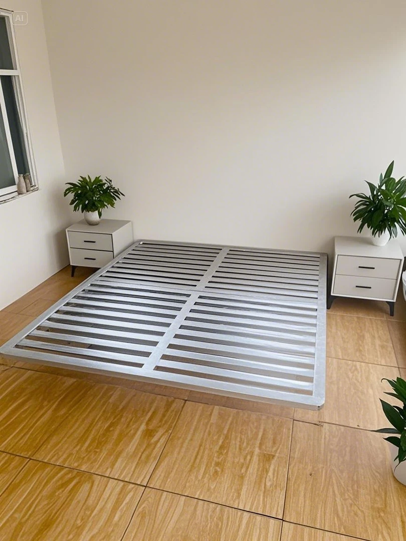 榻榻米极简风休闲风金属铁艺床单人电镀铁艺实木床家用简易架子床