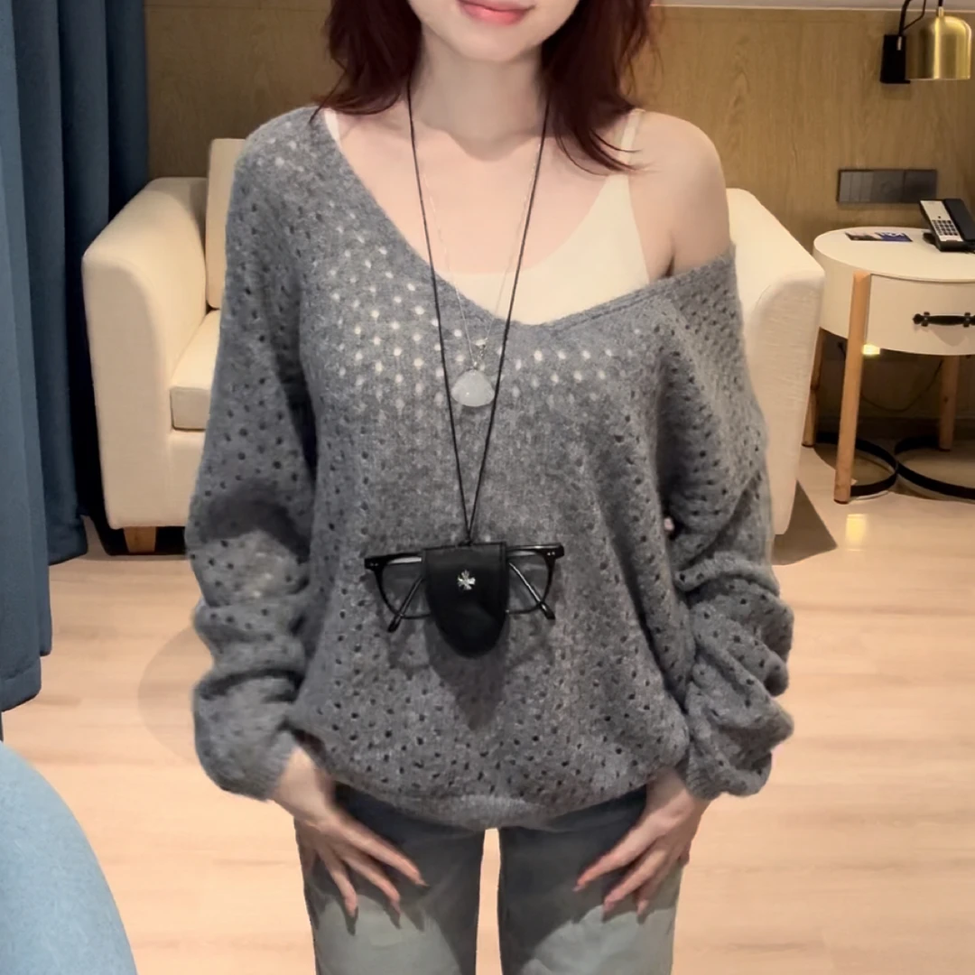 【羊陈通】*慵懒小猫*微扎！马海毛真两件毛针织衫秋冬长袖拼接针织