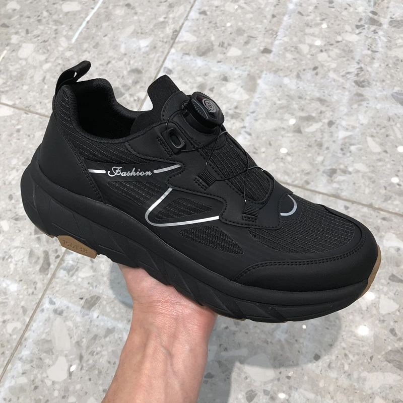 2025春季新款男鞋青年鞋子韩版男士时尚百搭旋钮扣网面透气运动鞋