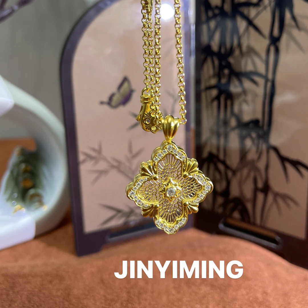 坠链均足银莫桑石 JINYIMING足银复古镂空精美百搭时尚项链