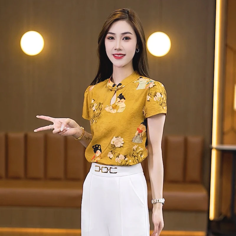时尚衬衫女2025夏季新款洋气显瘦设计感新中式国风盘扣短袖上衣潮