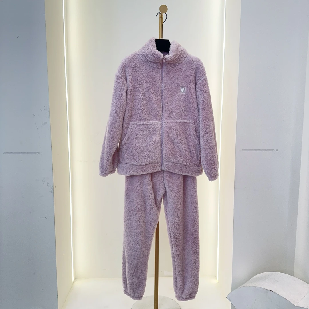 ff3511睡衣家居服套装立领休闲时尚毛绒连帽松紧带保暖